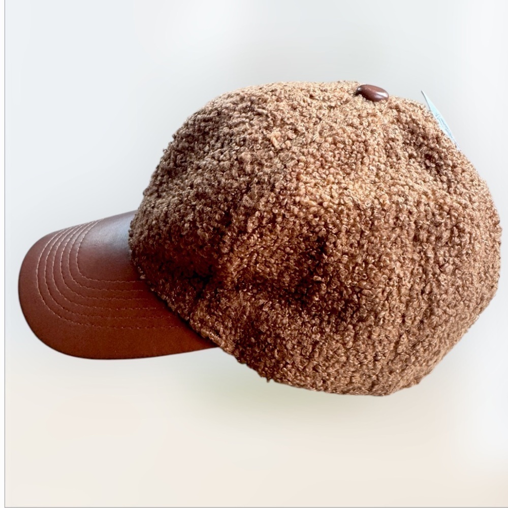 BP Women’s Faux Shearling & Faux Leather Baseball Cap Teddy Light Brown OS - Picture 5 of 11